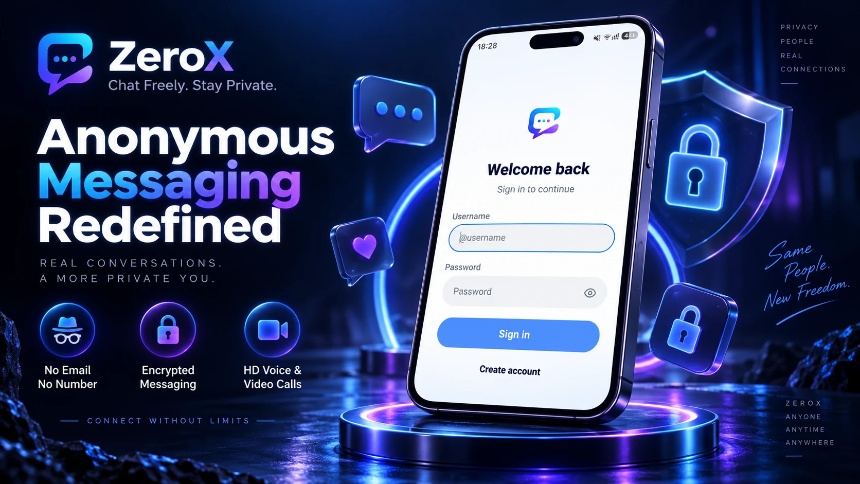 Supplied ZeroX sign-in app preview with username and password fields